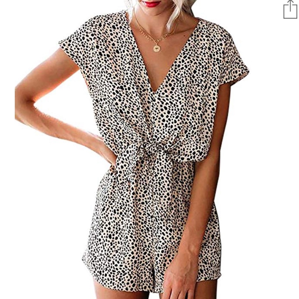 Dot print V neck romper